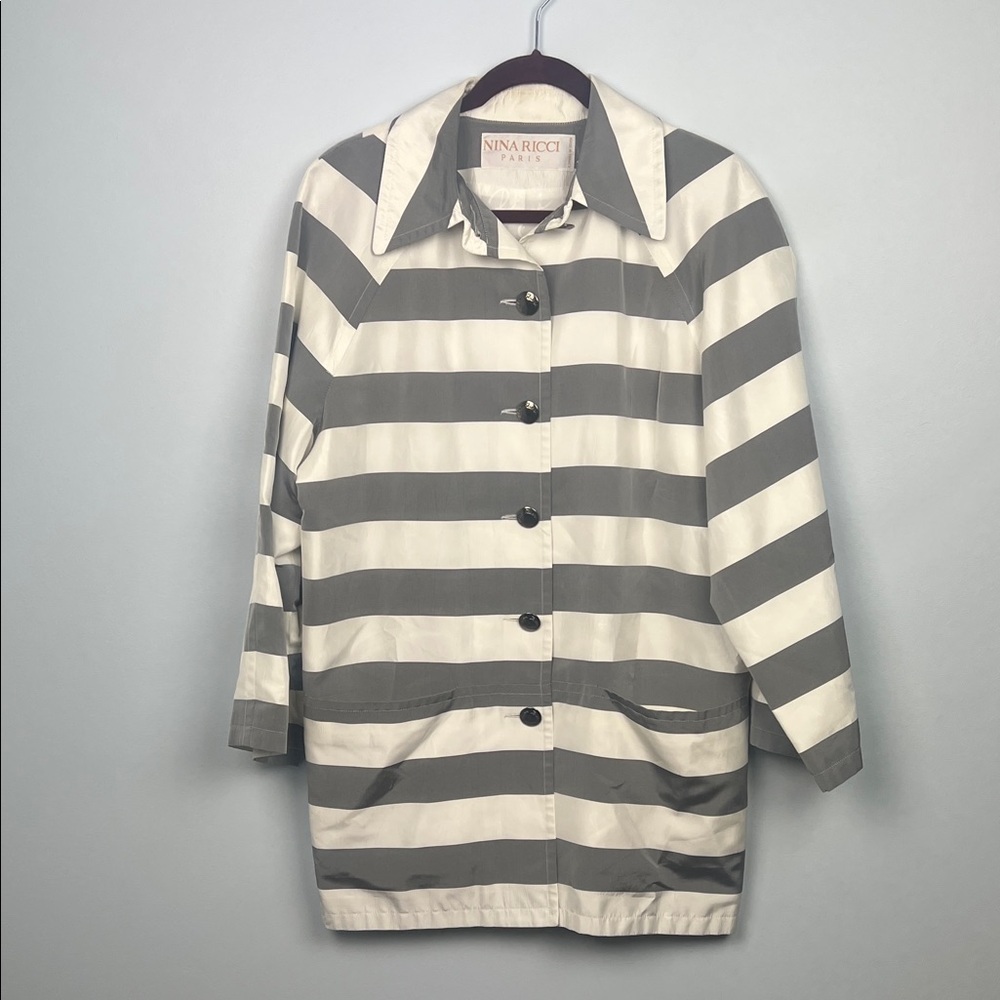 Nina Ricci Paris striped women’s grey and white button down jacket size 38